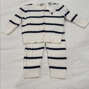 Ralph Lauren White Cable Knit Cardigan & Stripe Pants Set